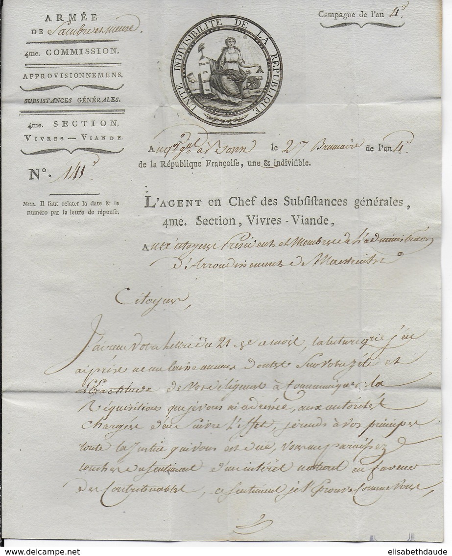 AN 4 (1796) - ARMEE De SAMBRE ET MEUSE - SUPERBE LETTRE De BONN (ALLEMAGNE) => MAESTRICHT - Marques D'armée (avant 1900)