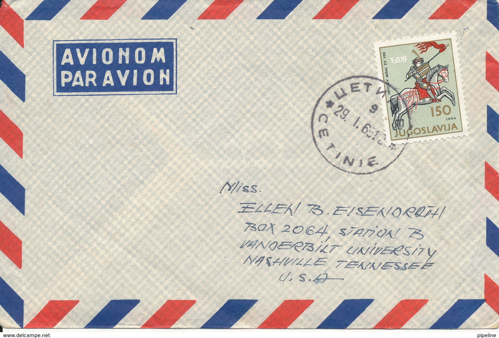 Yugoslavia Air Mail Cover Sent To USA Cetinje 29-1-1965 - Airmail