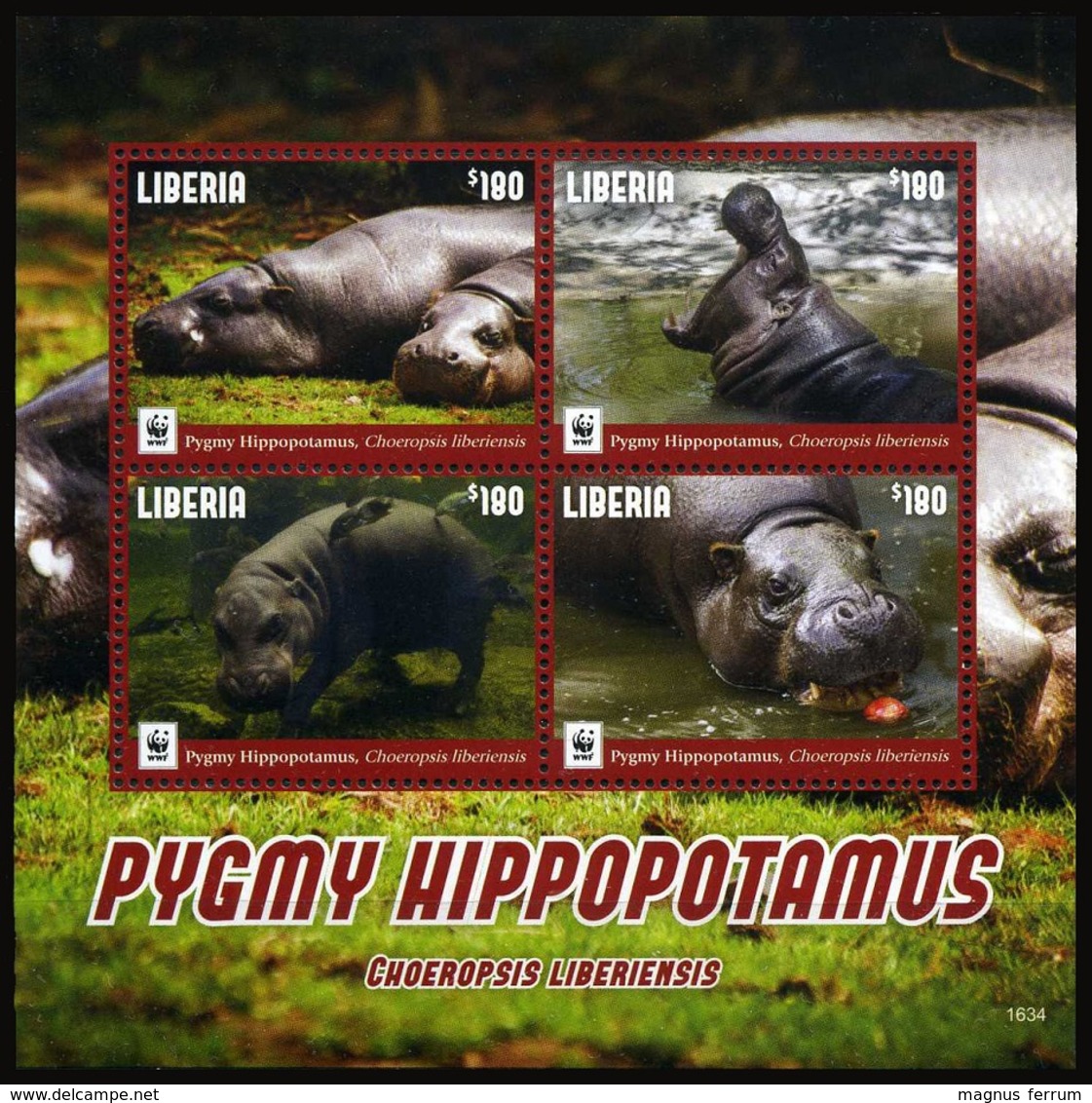 2016 Liberia, Pygmy Hippopotamus, WWF,  Souvenir Sheet, MNH - Unused Stamps