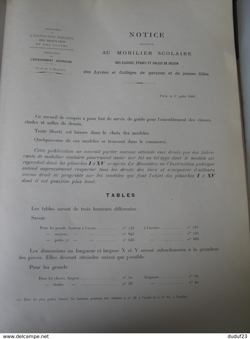 CATALOGUE ALBUM DE MODELES DE MEUBLES SCOLAIRES - 1906 - TABLE BANC CHAISE - Innendekoration