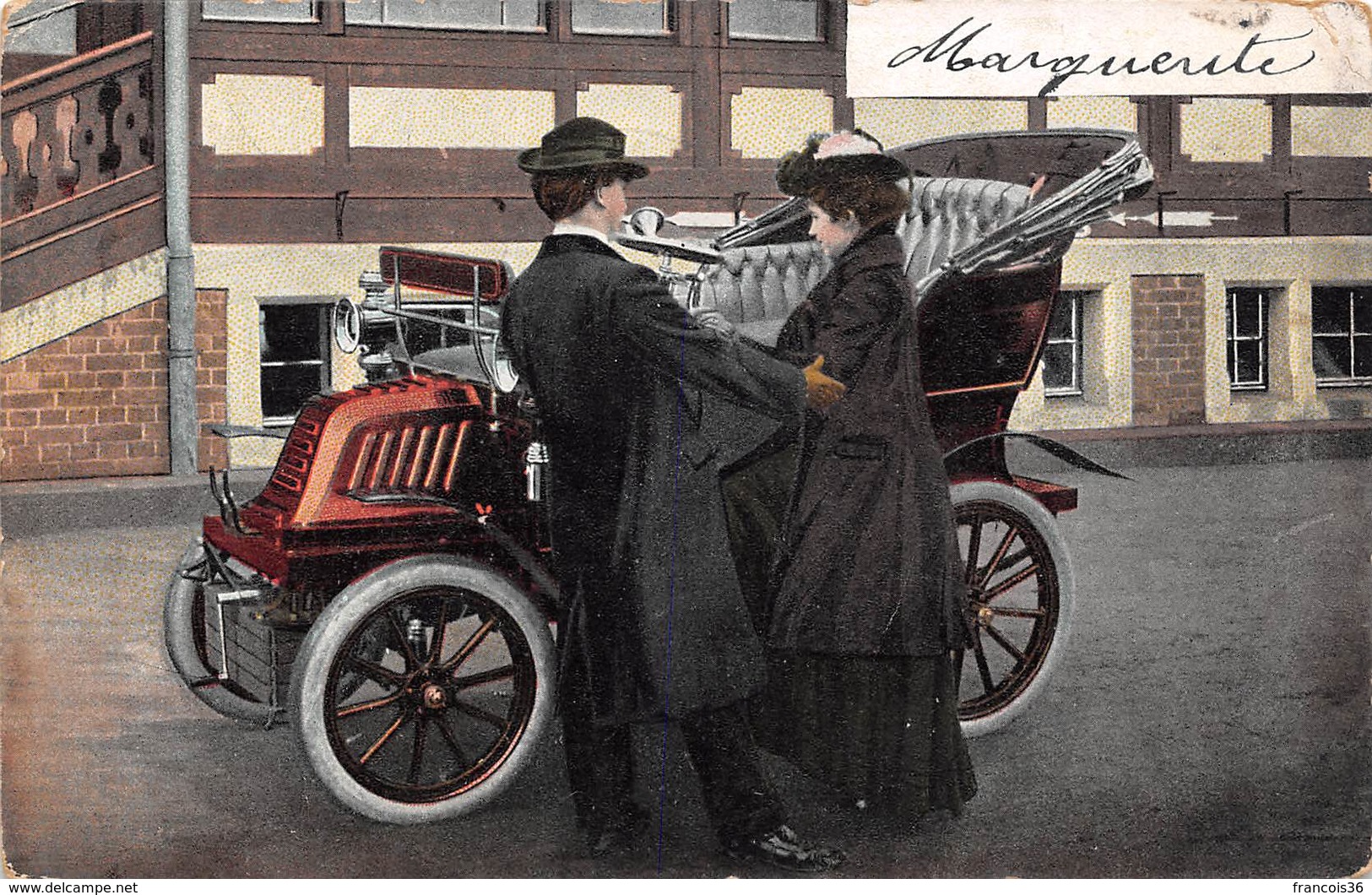 Illustration -  Voiture Ancienne Automobile Couple - Dion Bouton - 1900-1949