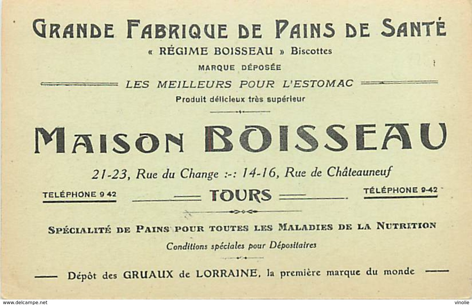 D-18-129 : GRANDE BOULANGERIE BOISSEAU. RUE DE CHATEAUNEUF. TOURS. CAMIONNETTE. PAINS SPECIAUX REGIMES - Tours