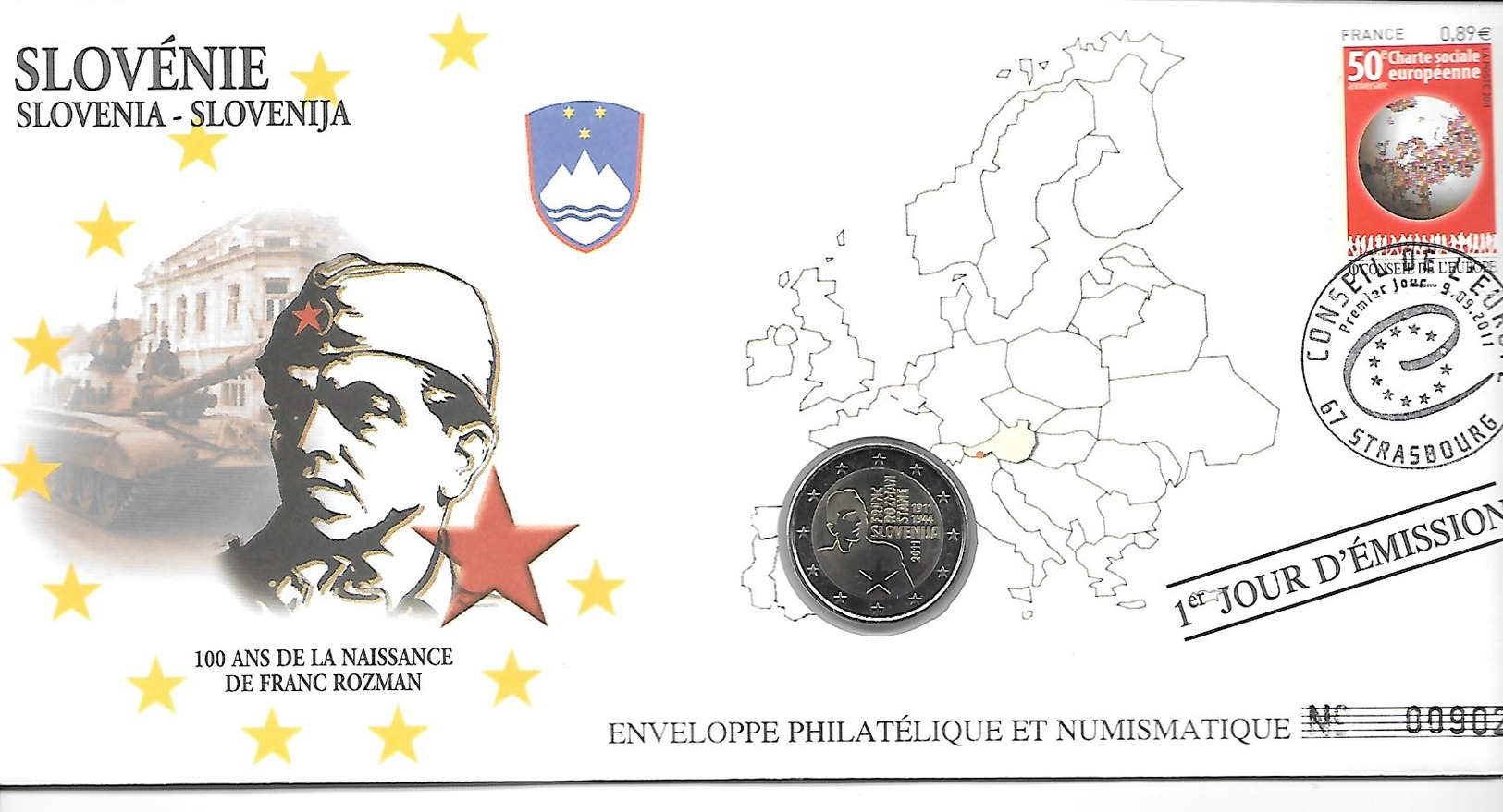 EURO SLOVENIE FDC ENVELOPPE PHILATELIQUE ET NUMISMATIQUE DU 1er JOUR D'éMISSION (A - Slovénie