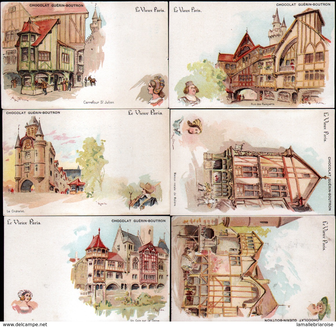 GUERIN-BOUTRON, Serie De 18 Cartes: Le Vieux Paris Illustrées Par Robida, Dans Leur Pochette D'origine, - Guerin Boutron