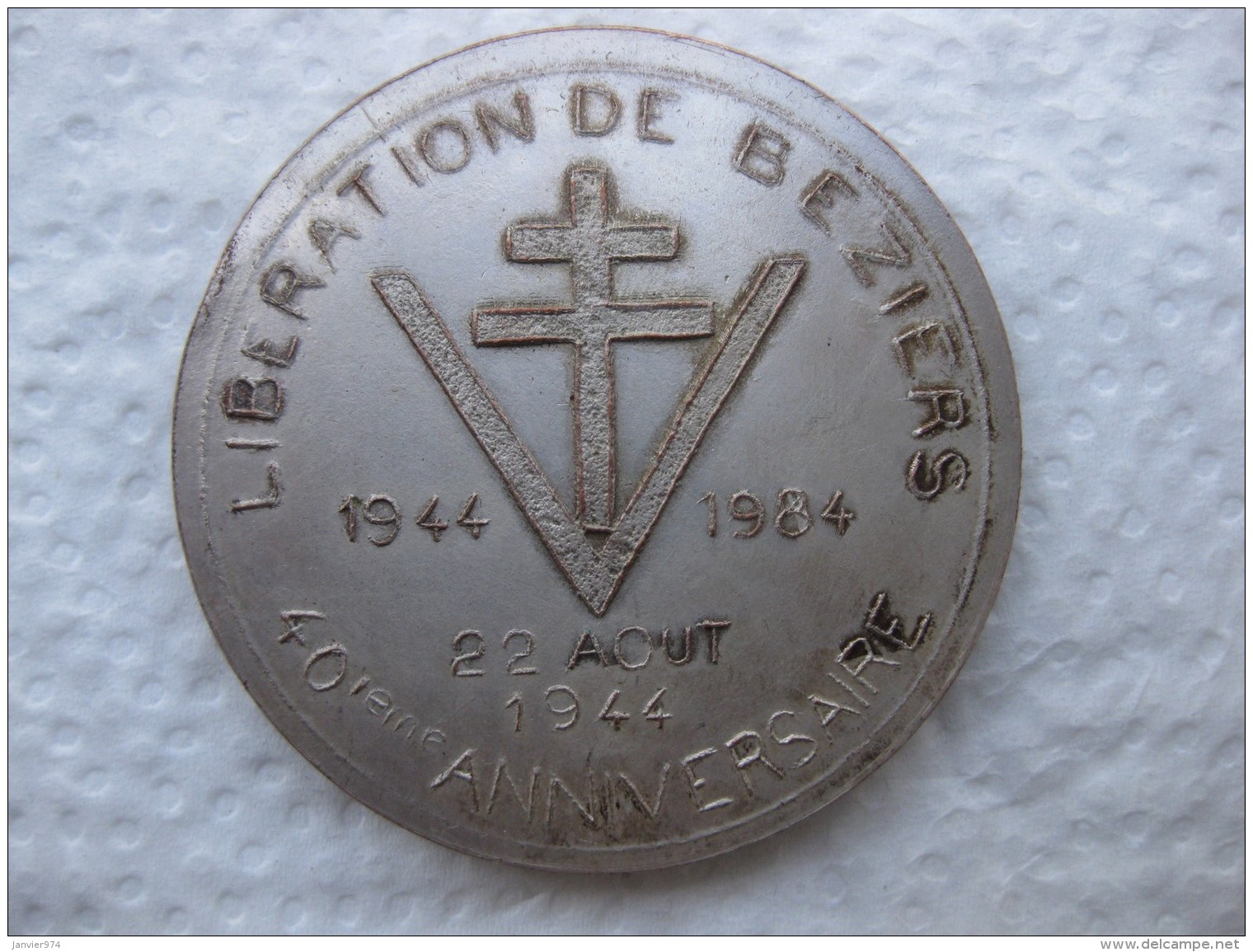 Medaille Liberation De Beziers 22 Aout 1944, 40eme Anniversaire 1984, Par L. Baudou. - Autres & Non Classés