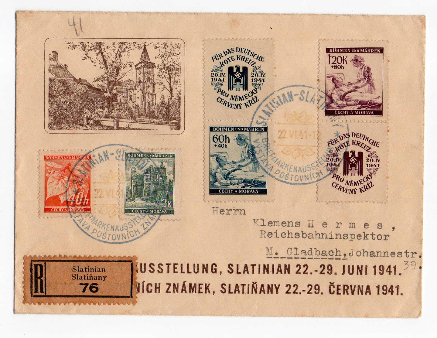 Bohmen Und Mahren Fur Das Deutsche Rote Kreuz 1941 Nazi Letter Cechy A Morava Sent To Gladbach - Autres & Non Classés
