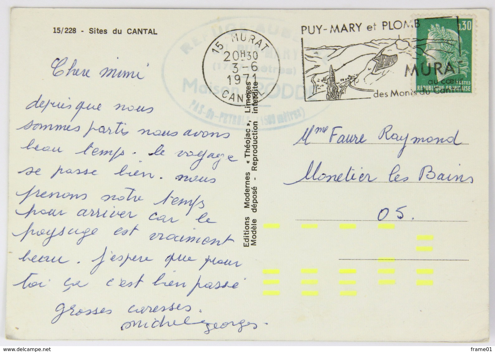 Carte Postale Murat Cantal 3 Juin 1971, Affr. 30c Indexation Centre Tri Expérimental Clermont-Ferrand - Covers & Documents