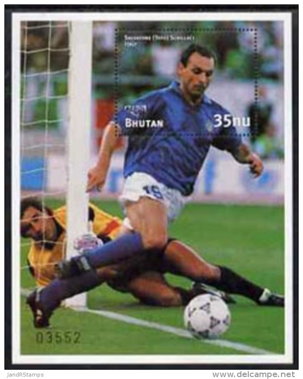 22735 Bhutan 1991 Football World Cup 35nu M/sheet #1 (Salvatore Schillaci) SG MS 971 Unmounted Mint - 1990 – Italy