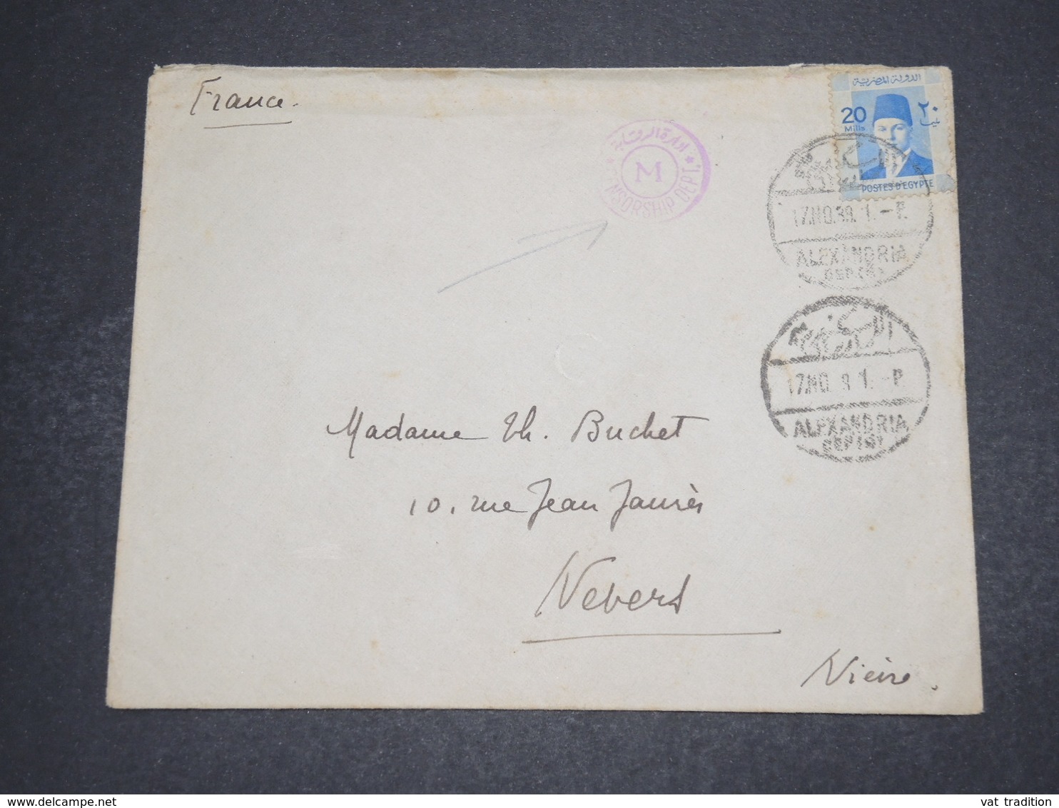 EGYPTE - Enveloppe D'Alexandrie Pour La France En 1939 Avec Cachet De Censure - L 16278 - Lettres & Documents