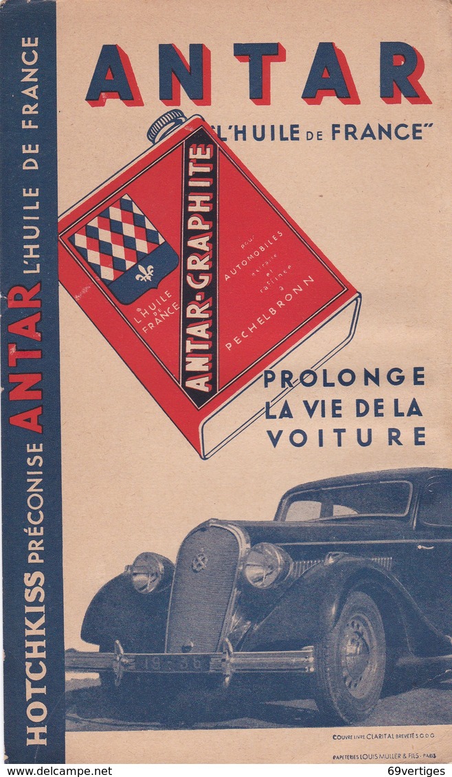 HOTCHKISS Préconise ANTAR L'huile De France, Petit Cartonnage 11x18,5 - Pubblicitari
