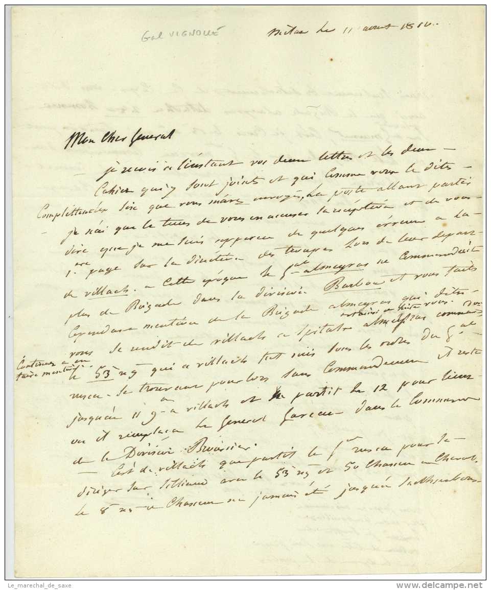ARMEE D&rsquo;ITALIE - VIGNOLLE General Milan 1810 LETTRE CHARGE Guillaume De Vaudoncourt Insurrection Tirol - Legerstempels (voor 1900)