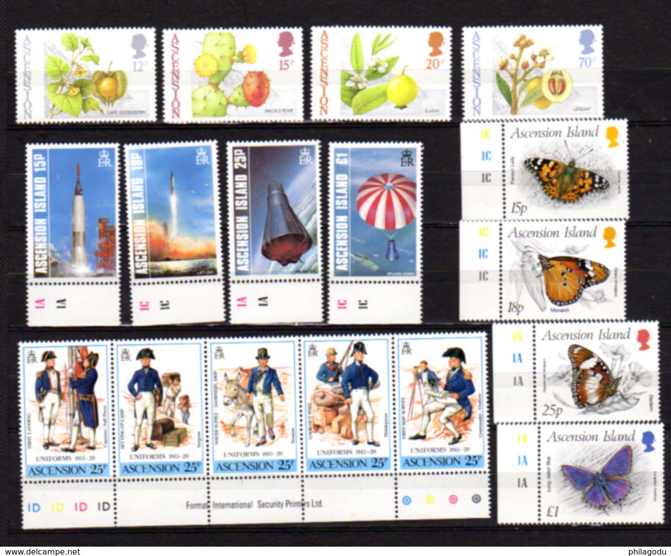 1987    Ascension, Uniformes, Papillons, Espace, Yv.  420 / 436**, Cote 35 €, - Ascension (Ile De L')