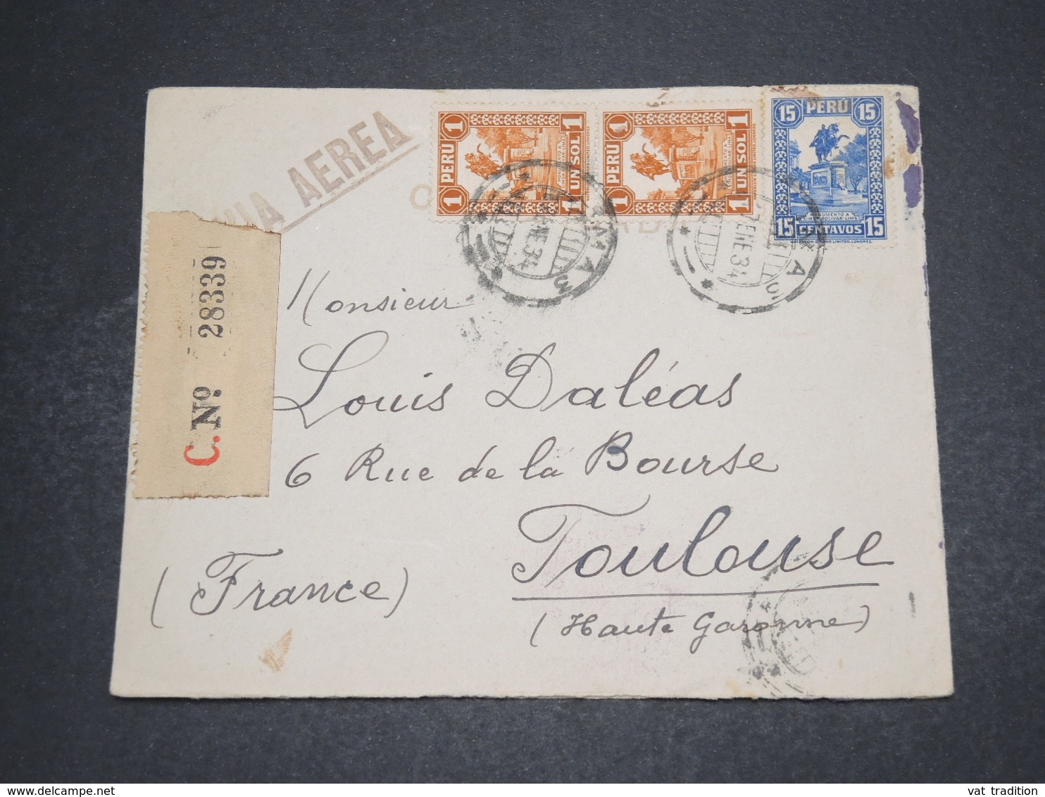 PEROU - Enveloppe En Recommandé De Lima Pour La France En 1934 - L 16299 - Peru