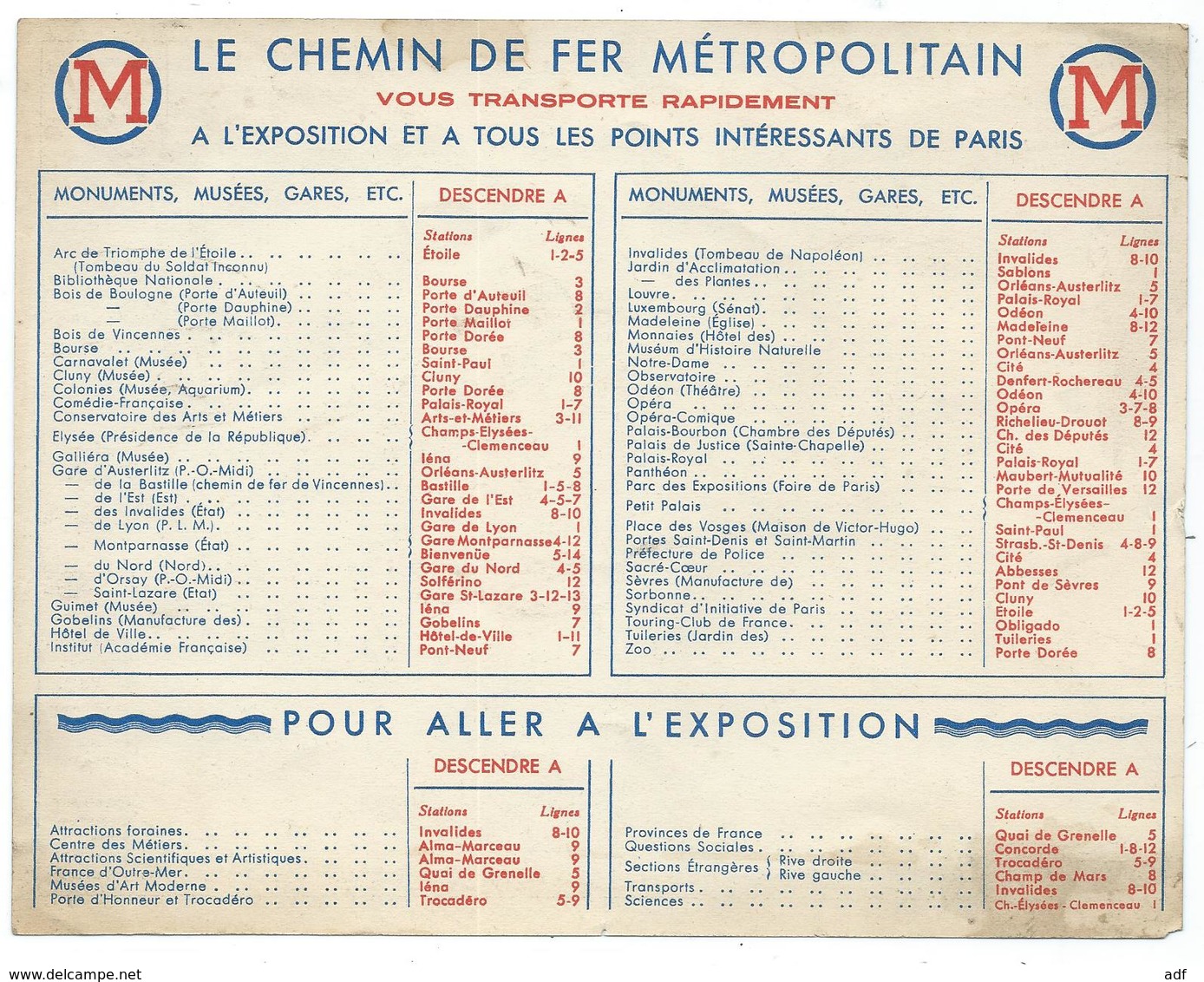 PLAN LE CHEMIN DE FER METROPOLITAIN, METRO, EXPOSITION INTERNATIONALE PARIS 1937 - Europa