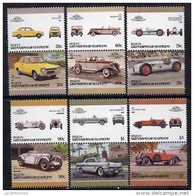 17124 St Vincent - Bequia 1986 Cars #6 (Leaders Of The World) Set Of 12 Unmounted Mint - Cars