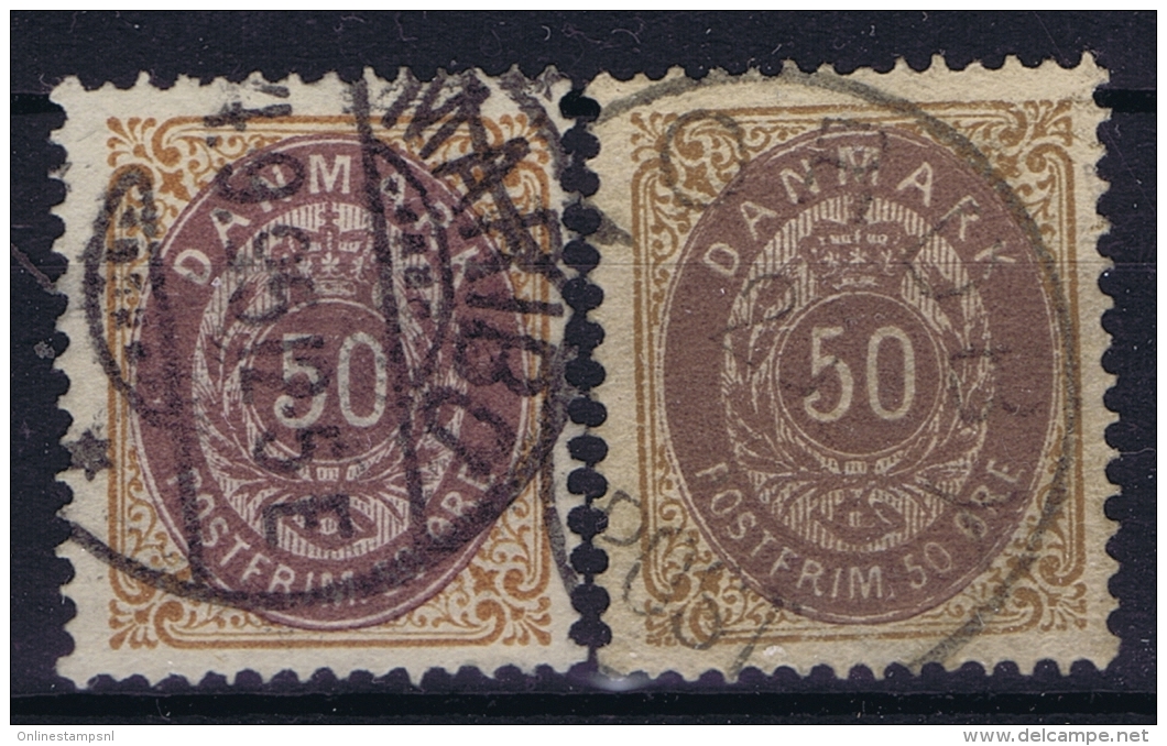 Denmark : Mi Nr 30 IYa A + B Blau Violet Lila  Obl./Gestempelt/used   1875 - Gebraucht
