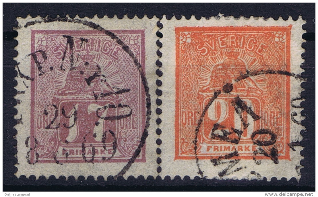 Sweden : Mi Nr 15a + 16b   Fa 15 + 16   Obl./Gestempelt/used  1866 - Gebraucht