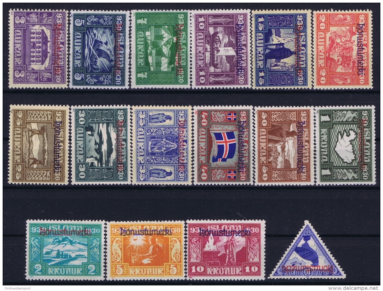 Iceland : Mi Nr  DM 44 - 59 Fa TJ 59 - 74 MH/* Flz/ Charniere 30A Thin, 10 Kr Righttop Fold - Service