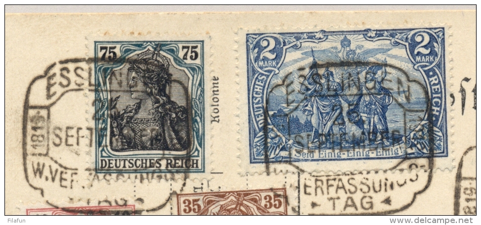 Deutsches Reich - 1919 - 7 Stamps On Postcard Cancelled Esslingen W. Verfassungstag - Brieven En Documenten