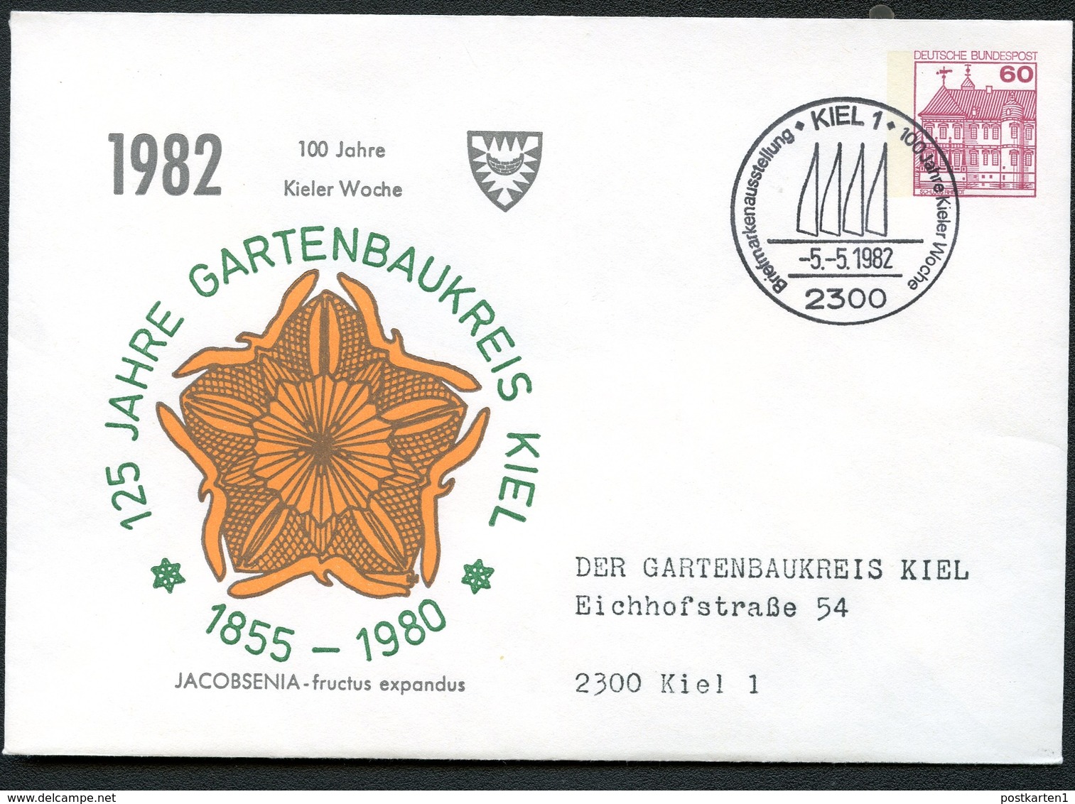 Bund PU115 C2/021 Privat-Umschlag GARTENBAUKREIS KIEL Sost. Kieler Woche 1982 - Enveloppes Privées - Oblitérées
