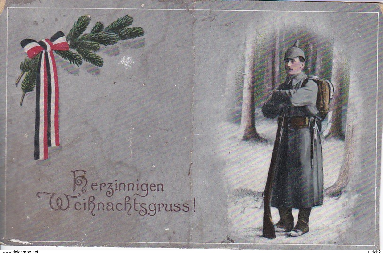 AK Herzinnigen Weihnachtsgruß - Deutscher Soldat - Fahne - Patriotika - Feldpost 1917 (34428) - Other & Unclassified
