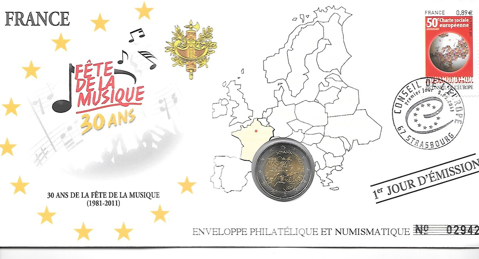 EURO FRANCE FDC ENVELOPPE PHILATELIQUE ET NUMISMATIQUE DU 1er JOUR D'éMISSION (A VOIR) - France