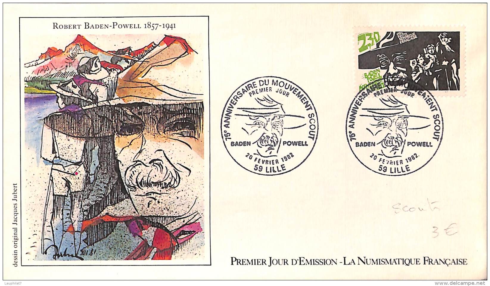 [406829] FDC-France  - (59) Lille, Anniversaire Du Mouvement Scout, Robert Baden-Powell, Célébrité - Autres & Non Classés