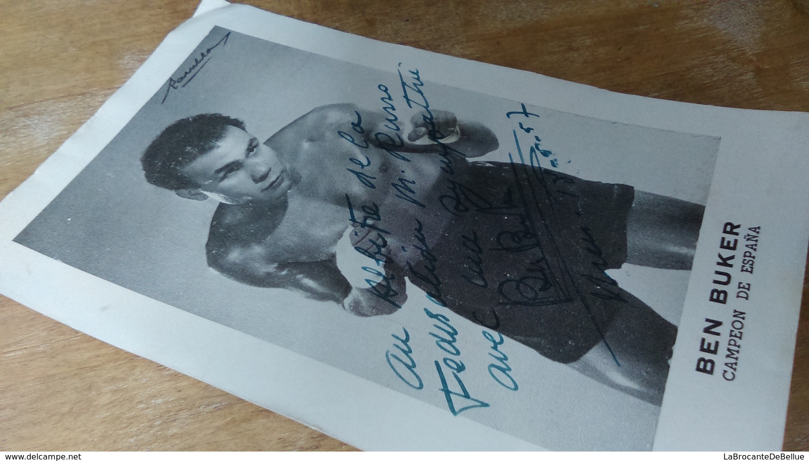 CARTE PUBLICITAIRE BOXE DEDICACEE: BEN BUKER, Campeon De Espana - Andere & Zonder Classificatie