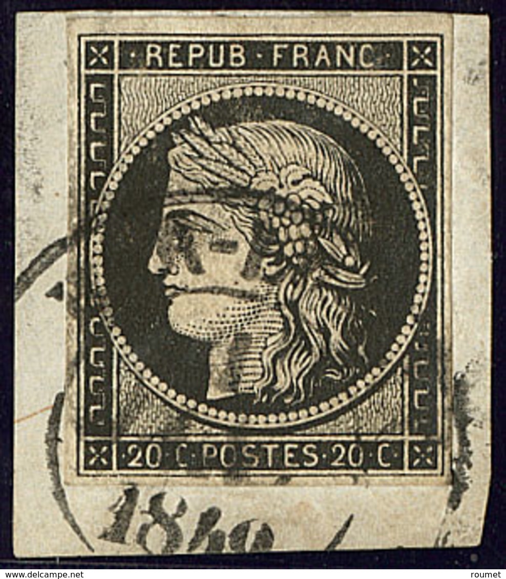 Oblitérations Sur 20cts Noir. 1er Janvier, Cad Type 14. Sur N°3, Sur Petit Fragment. - TB. - R - 1849-1850 Ceres