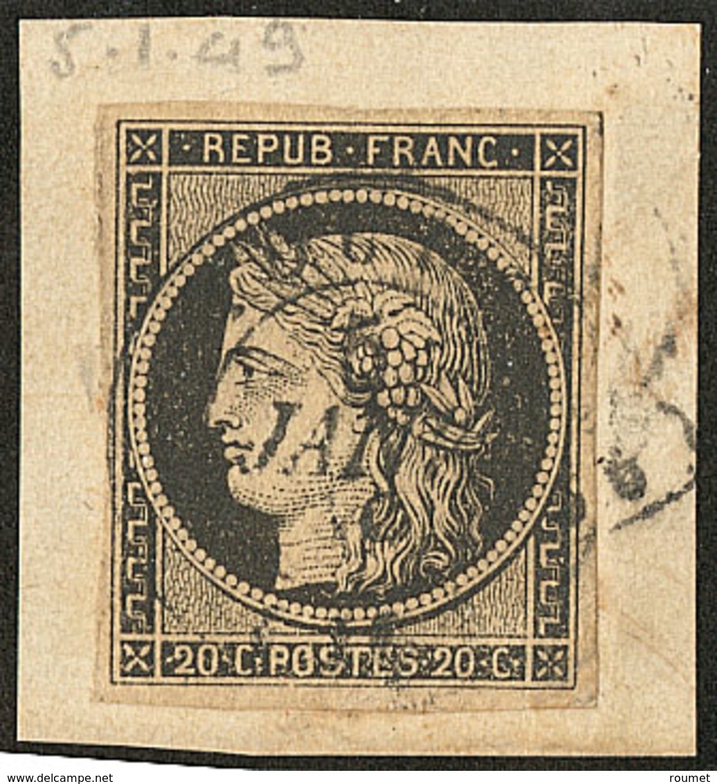 Oblitérations Sur 20cts Noir. 5 Janvier De Tours, Cad 15, Sur N°3 Sur Support. - TB - 1849-1850 Ceres