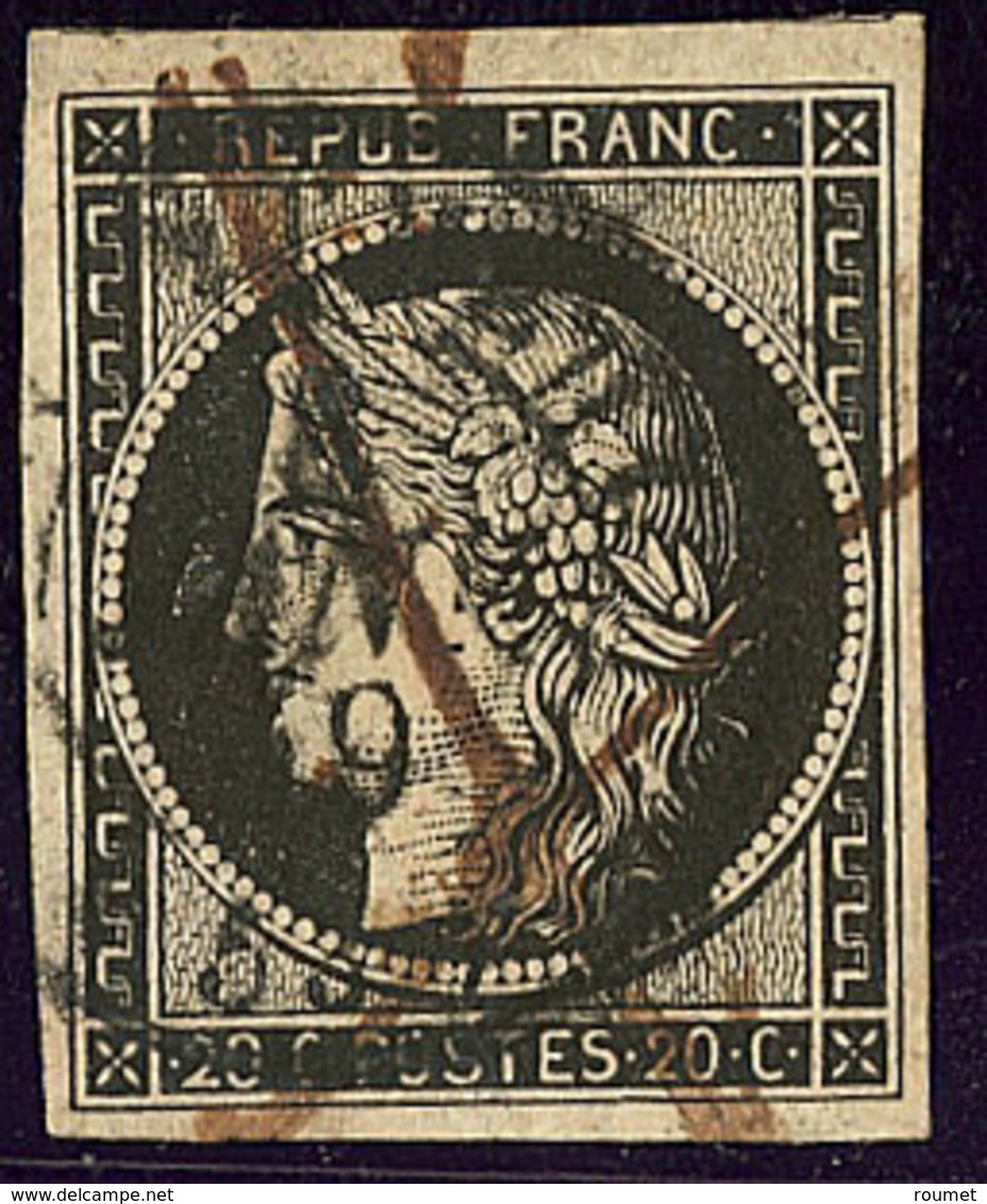 Oblitérations Sur 20cts Noir. 8 Janv 49, Cad 15 + Plume, Sur N°3, Un Voisin. - TB - 1849-1850 Cérès