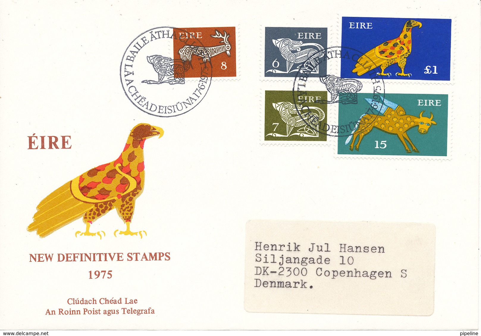 Ireland FDC 17-6-1975 New Definitive Stamps With Cachet Sent To Denmark - FDC