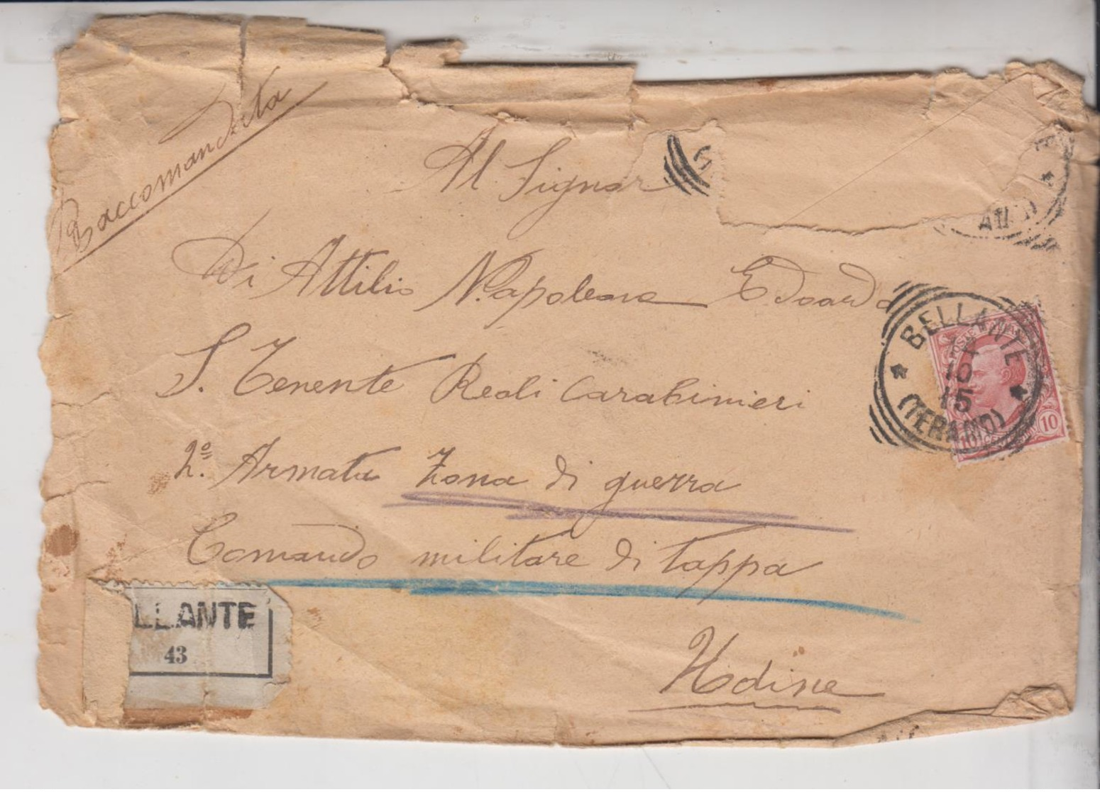 Storia Postale  Posta Militare Reali Carabinieri Zona Di Guerra Udine 1915 - Storia Postale