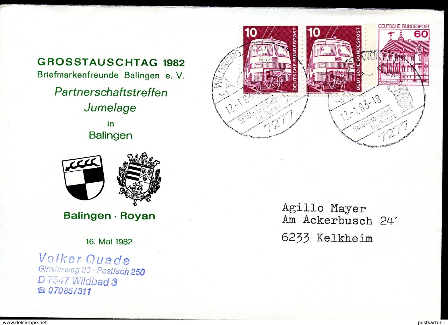 Bund PU115 D2/008 Privat-Umschlag WAPPEN BALINGEN + ROYAN Wildberg 1983 - Enveloppes Privées - Oblitérées