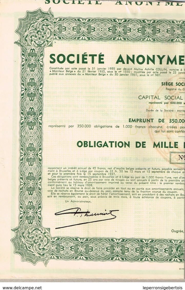 Obligation Ancienne - Sté Anonyme D'Ougrée-Marihaye - Titre De 1937 - N° 275578 - M - O