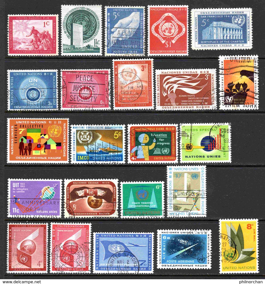 Nations Unies 1951à1974 N°1,2,5,11,12,50,51,52,54,93,97,119,130,134,138,160,191,243 +P.A.N°5à9  Obl./N* (23 Valeurs) - Gebraucht