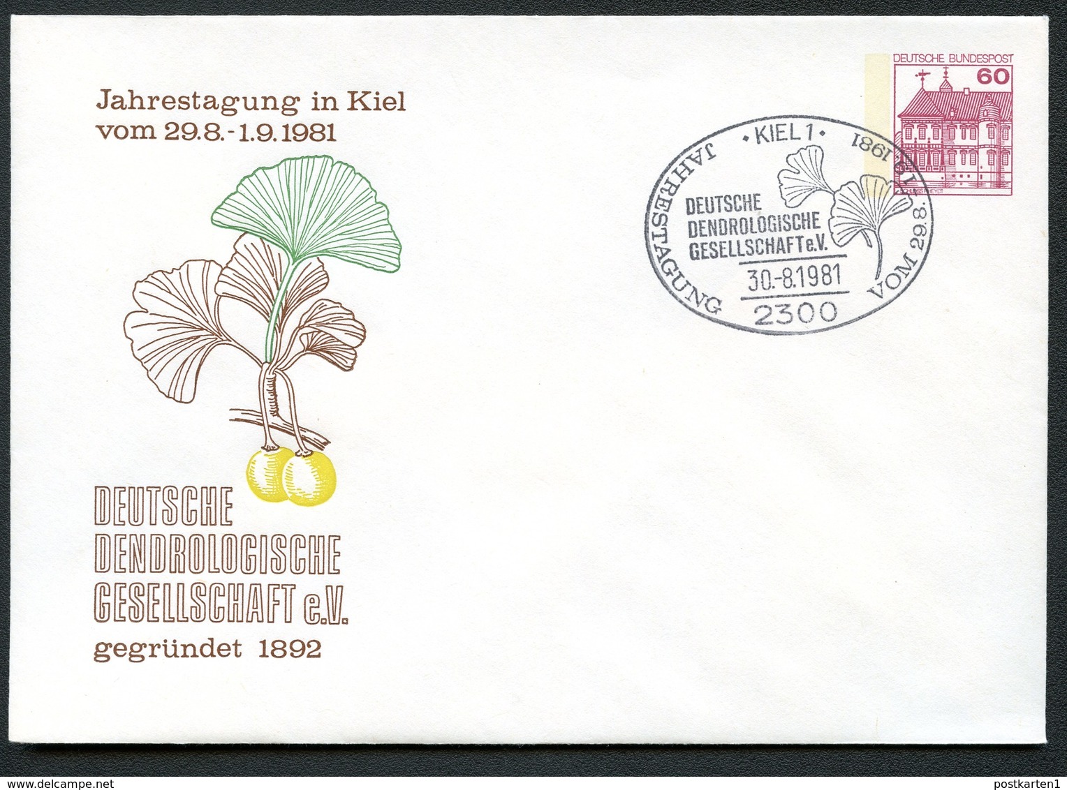 Bund PU115 D2/040 Privat-Umschlag GINKGO Sost. Dendrologie Kiel 1981 - Bäume