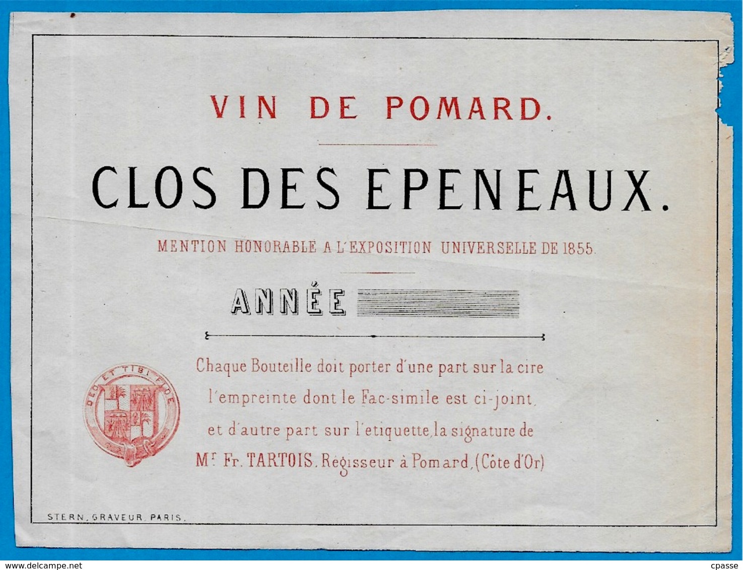 Etiquette Très Ancienne 21 Vin De POMARD Clos Des Epeneaux  (Pommard) Côte D'Or Bourgogne * Wine - Bourgogne