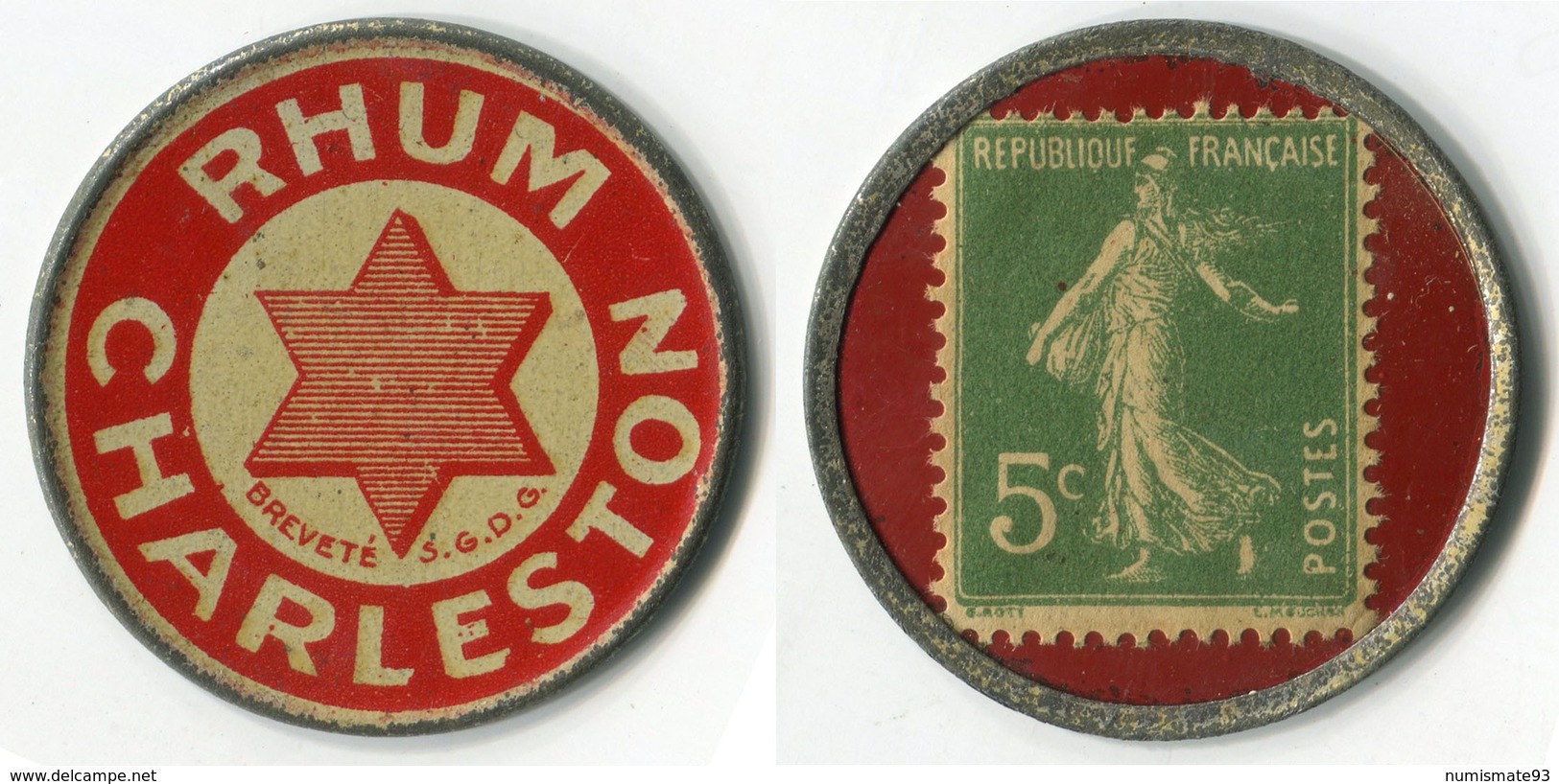 N93-0487 - Timbre-monnaie Rhum Charleston - 5 Centimes - Kapselgeld - Encased Postage - Monedas / De Necesidad