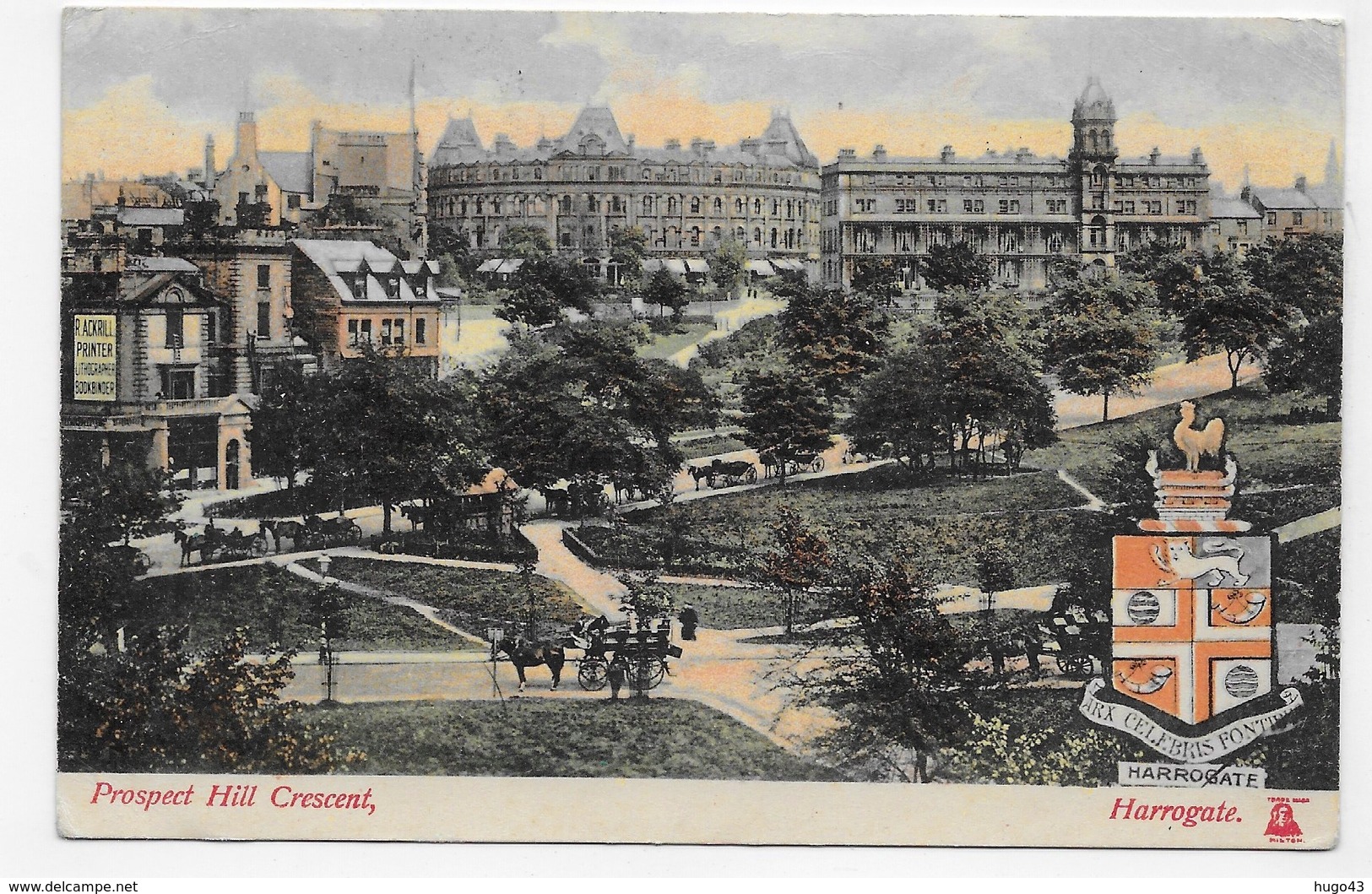 (RECTO / VERSO) HARROGATE EN 1908 - PROSPECT HILL CRESCENT  - BEAU CACHET ET TIMBRE - CPA VOYAGEE - Harrogate