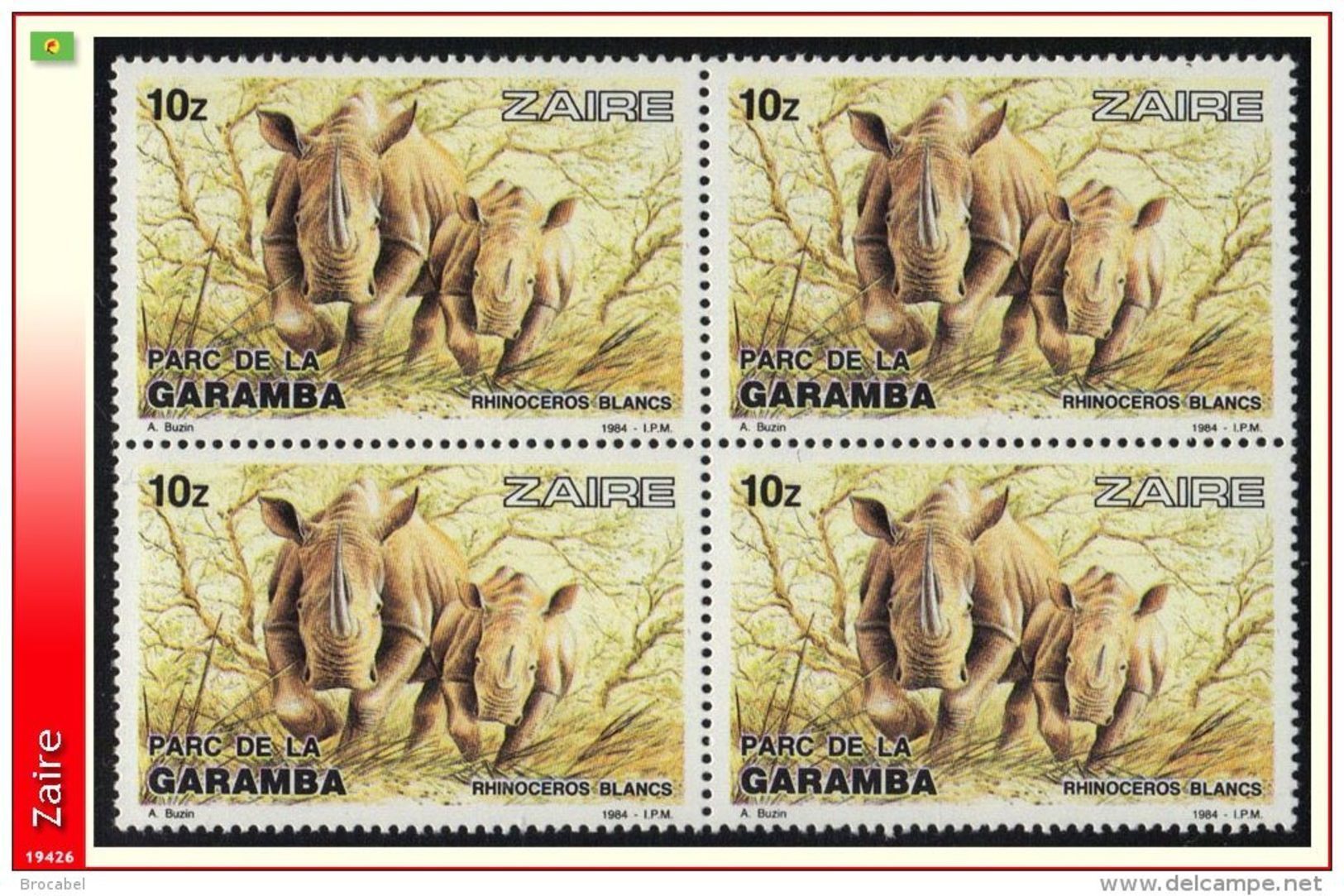 Zaire 1219** X4  10z Rhinoceros Blancs MNH - Buzin - Neufs