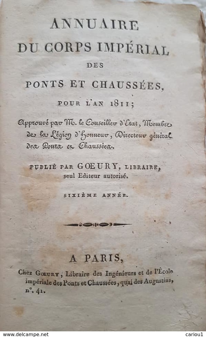 C1 NAPOLEON Annuaire Du CORPS IMPERIAL DES PONTS ET CHAUSSEES 1811 - Français