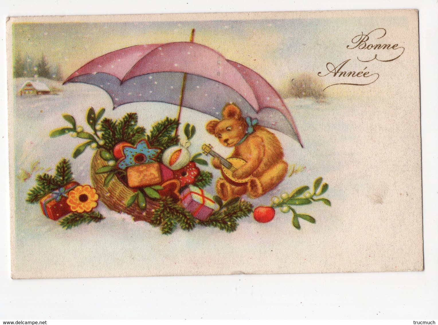 743 - BONNE ANNEE -  Paysage D'hiver - Ours - Cadeaux - Parapluie - New Year