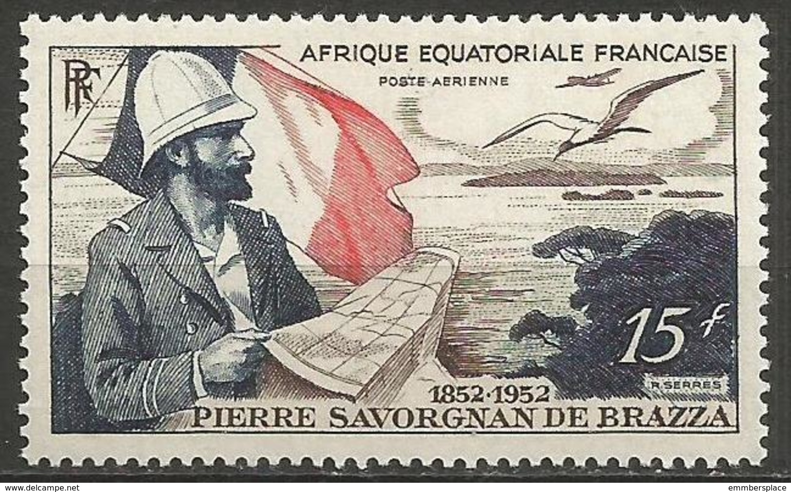 Fr. Equatorial. Africa - 1951 De Brazza 15f MNH **   Sc C35 - Unused Stamps