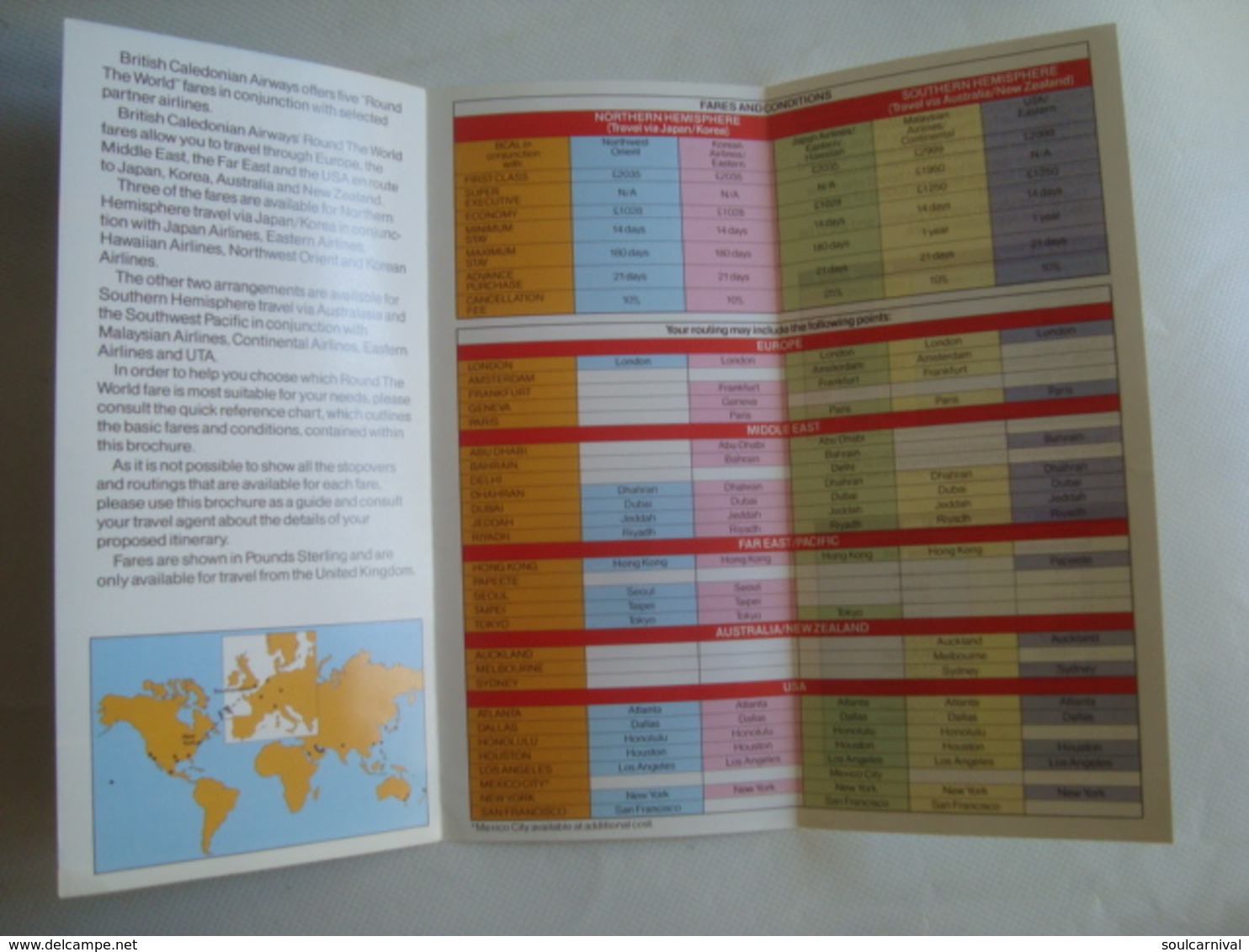 BRITISH CALEDONIAN AIRWAYS. FLY THE WORLD. ROUND THE WORLD FARES - 1986. TRI-FOLD. - Horaires