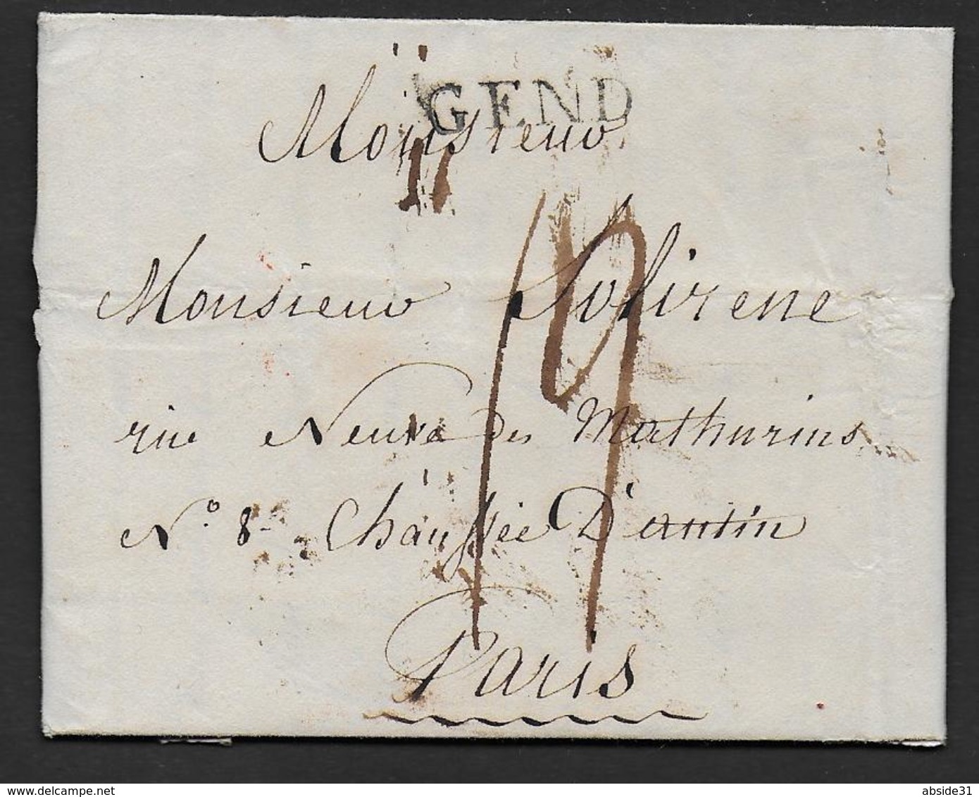 Marque GEND Sur Lettre De 1816 Pour Paris - 1815-1830 (Période Hollandaise)