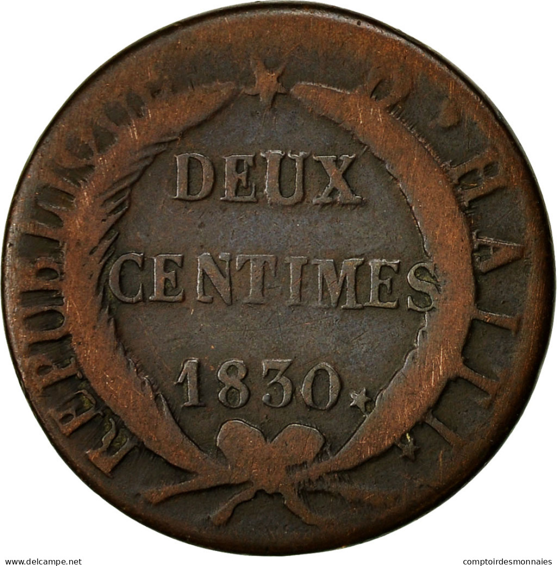 Monnaie, Haïti, 2 Centimes, 1830, B+, Cuivre, KM:A22 - Haití