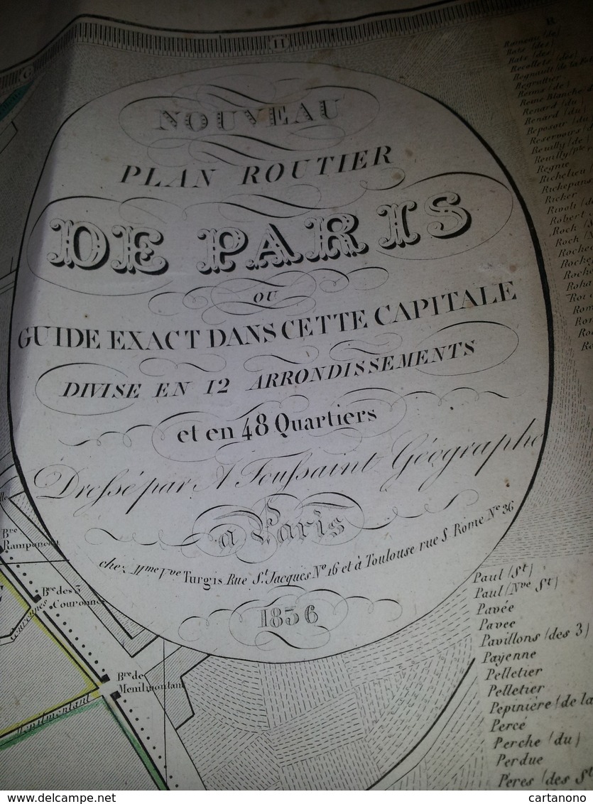 Plan Routier De PARIS - 1836 - 90 X 60cm (salissures Et Ptes Déchirures Sur Bords) - Cartes Routières