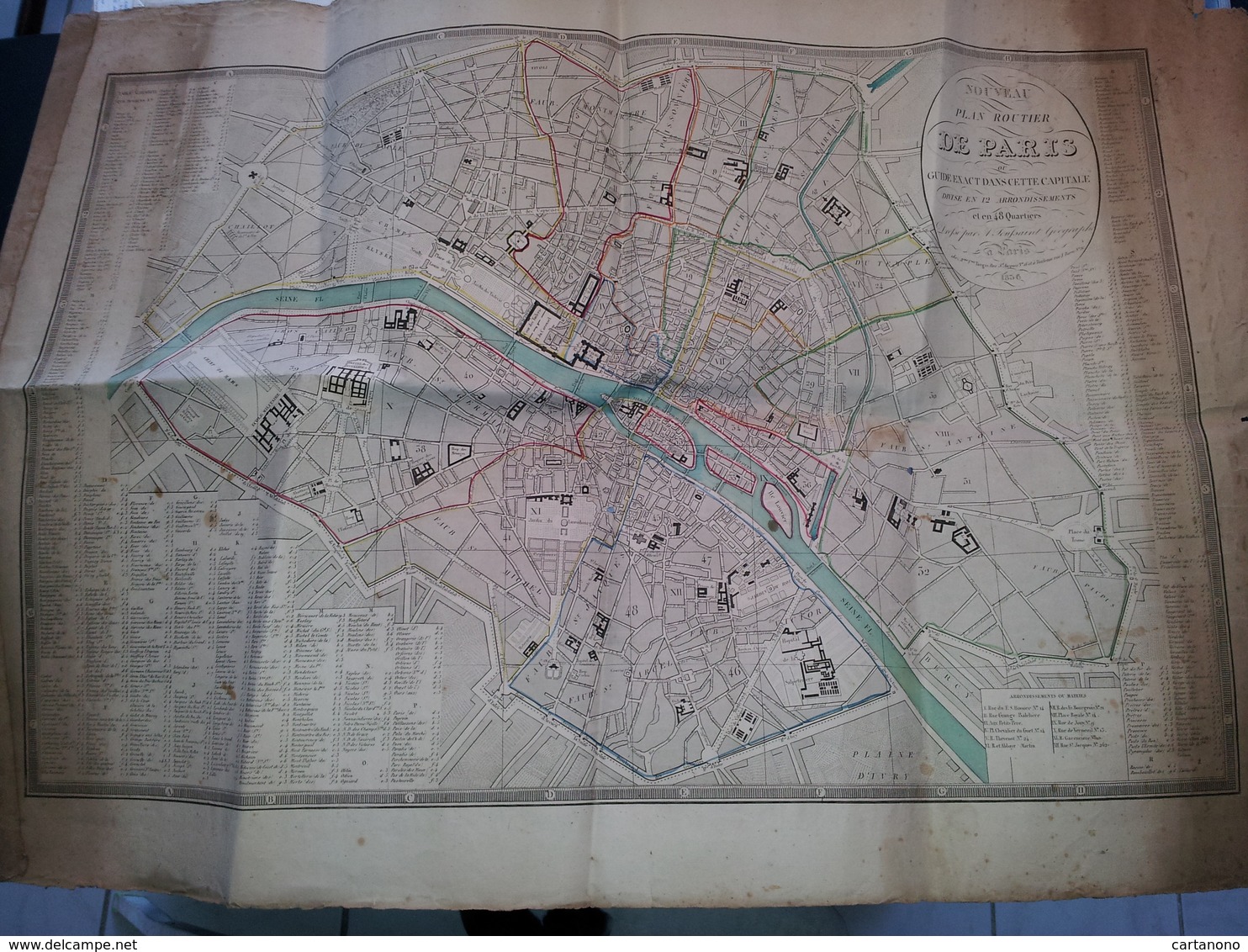 Plan Routier De PARIS - 1836 - 90 X 60cm (salissures Et Ptes Déchirures Sur Bords) - Cartes Routières