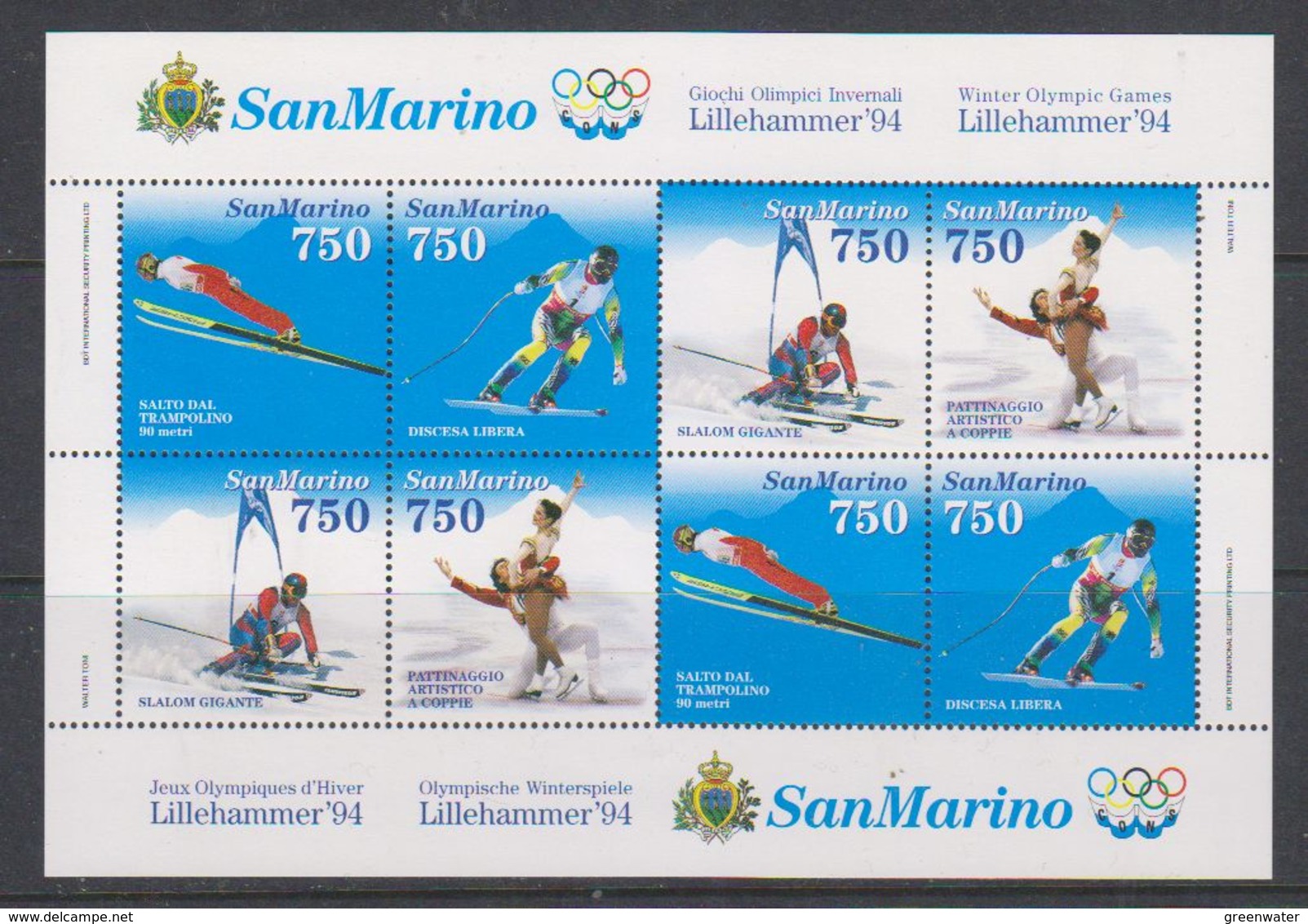 San Marino 1994 Olympic Wintergames Lillehammer M/s ** Mnh (38650) - Blokken & Velletjes